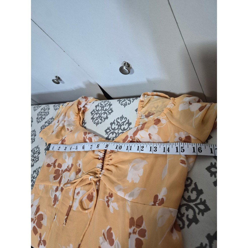 Abercrombie & Fitch Yellow Floral Flutter Sleeve Mini Dress Medium Tie Front - Picture 5 of 8